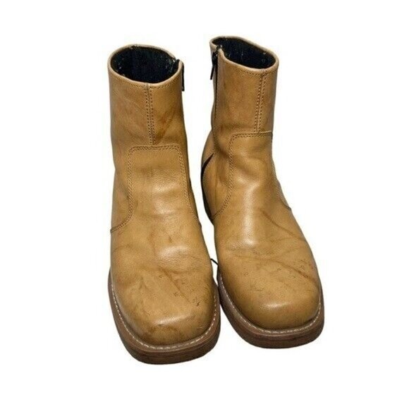 Vintage Avirex 70s Tan Square Toes Leather Chunky Ankle Boots Size 8.5 - Picture 5 of 10